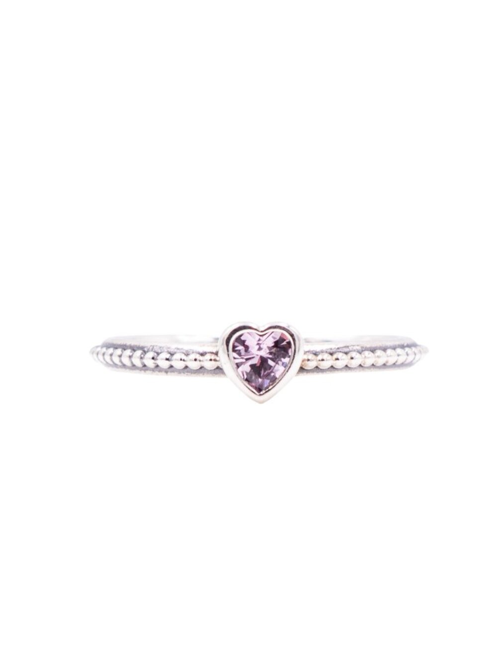 Pandora One Love Heart Ring Sterling Silver Pink Sapphire Stackable Retired